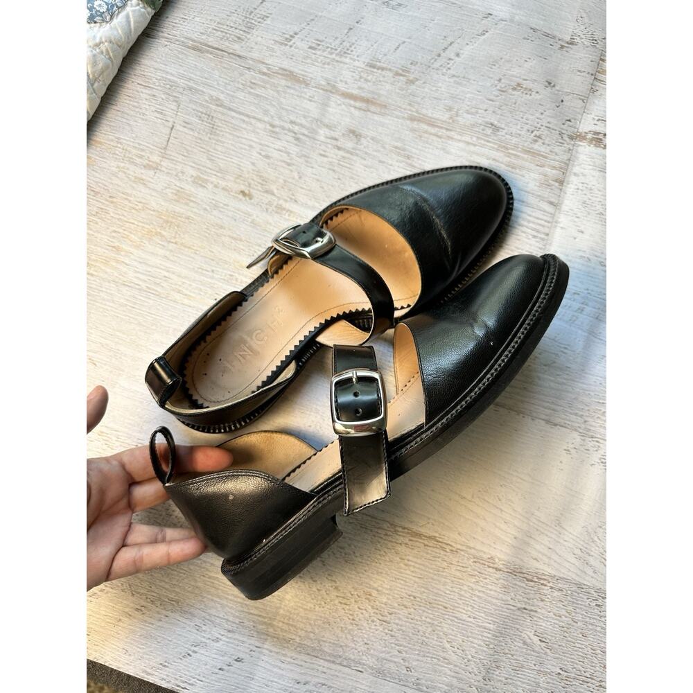 Inch 2 closed toe sandal Shoes 41 Black Leather Mary Janes 11 No Ankle Straps - Picture 8 of 14